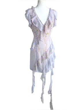 Elliatt Mediterranean Lavender Floral Ruffle Asymmetrical Mini Dress Size L